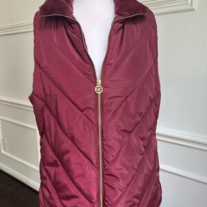 Michael Kors Maroon Quilted Vest with Gold Accents, Size L